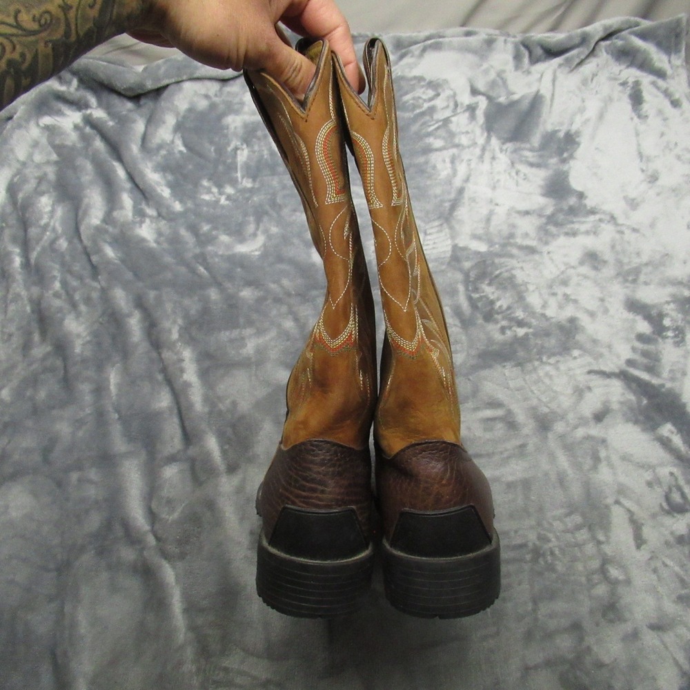 Tony Lama Women 7.5B Cowboy Boots Brown Red Leather Square Toe Western Riding - Picture 10 of 16